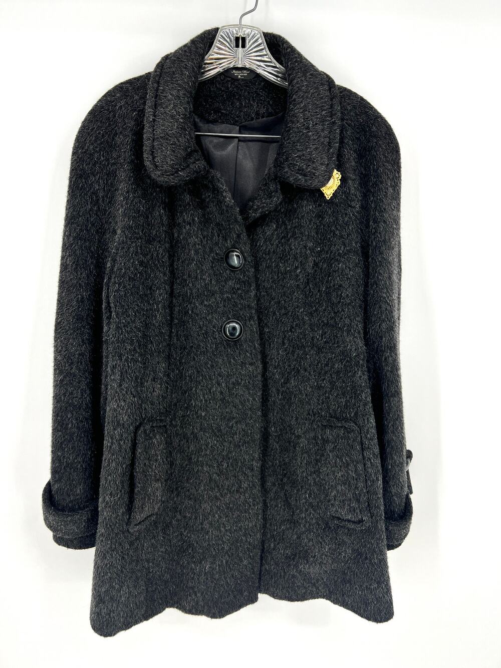 BHS Womens Wool Charcoal Swing Coat Lined Brooch Pockets Button Up U.S. Size 20